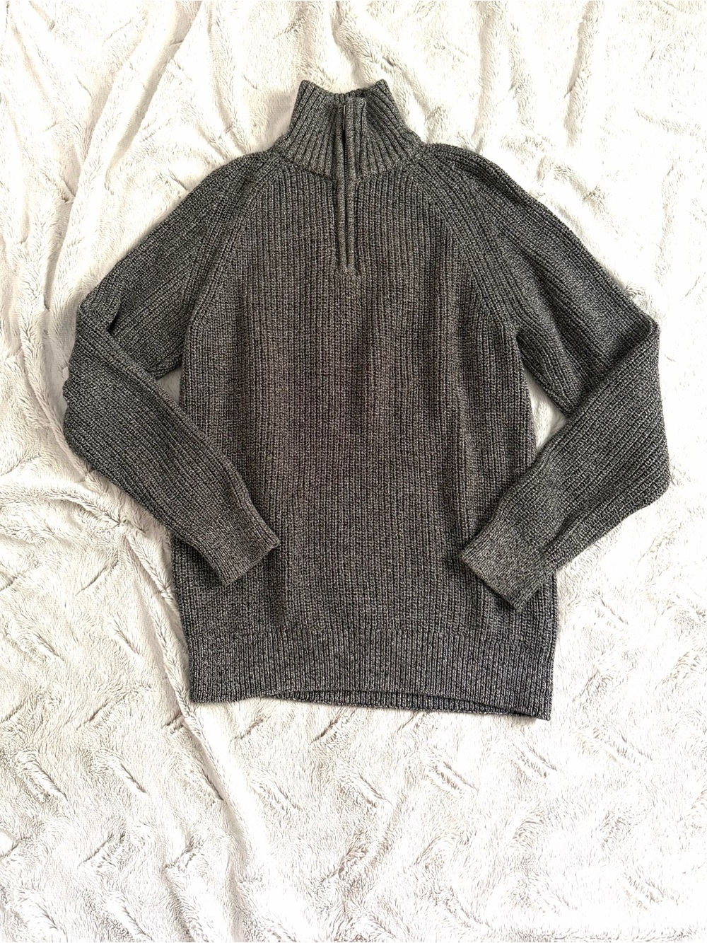 H&M Men's 100% Cotton Charcoal Zip Mock Neck Sweater